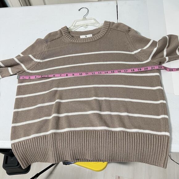 Banana Republic Cotton Silk Crew Neck Sweater Women Large Beige/White Stripe - Picture 9 of 11